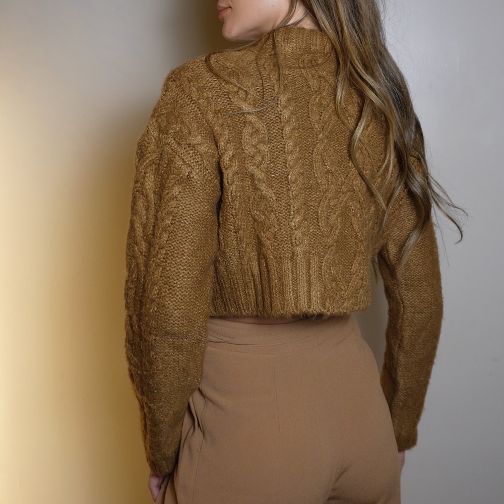 Zara Cable Knit Cropped Sweater - Brown - Picture 3 of 4